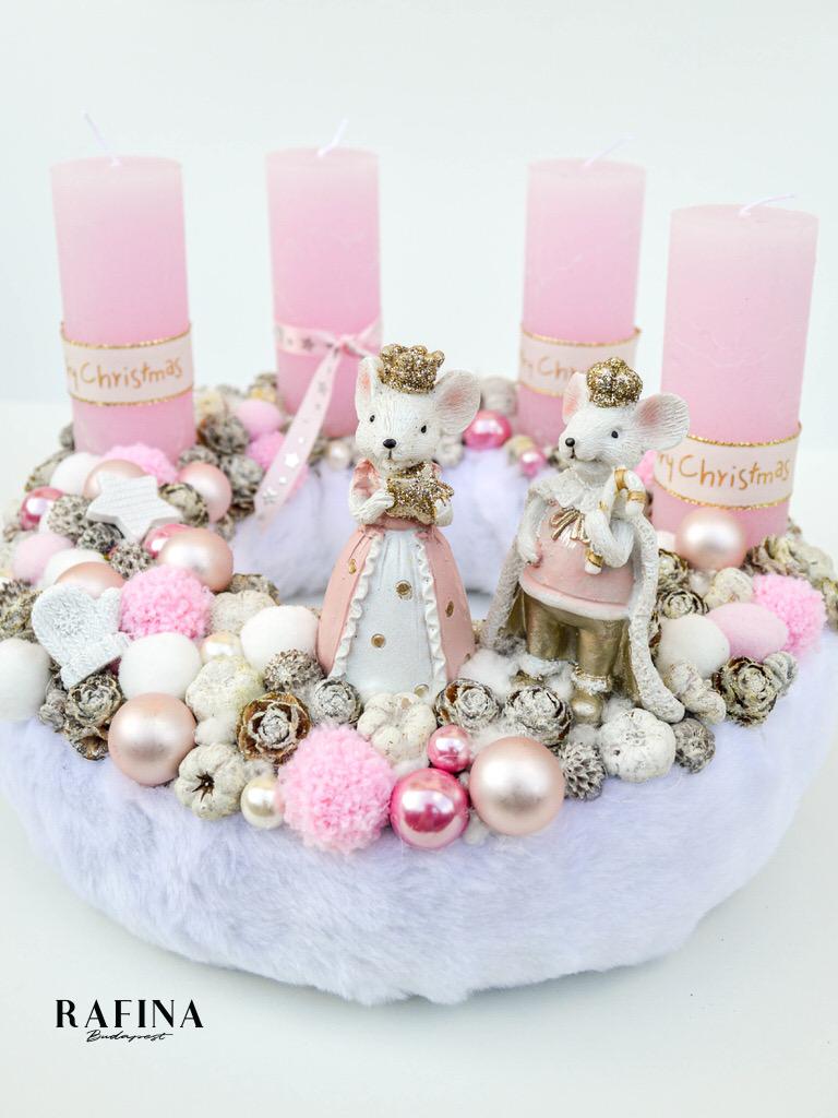 Pasztell adventi koszorú egér királyi párral 1