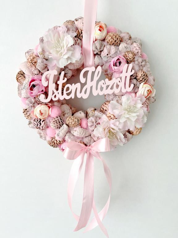 Isten hozott feliratú ajtódísz masnival, 24 cm